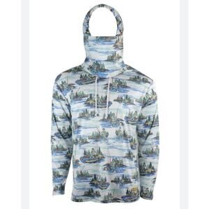 NWT Reel Obsession Sun Shirt, Men's M Pullover Hoodie, Vintage Print Neck Gaiter